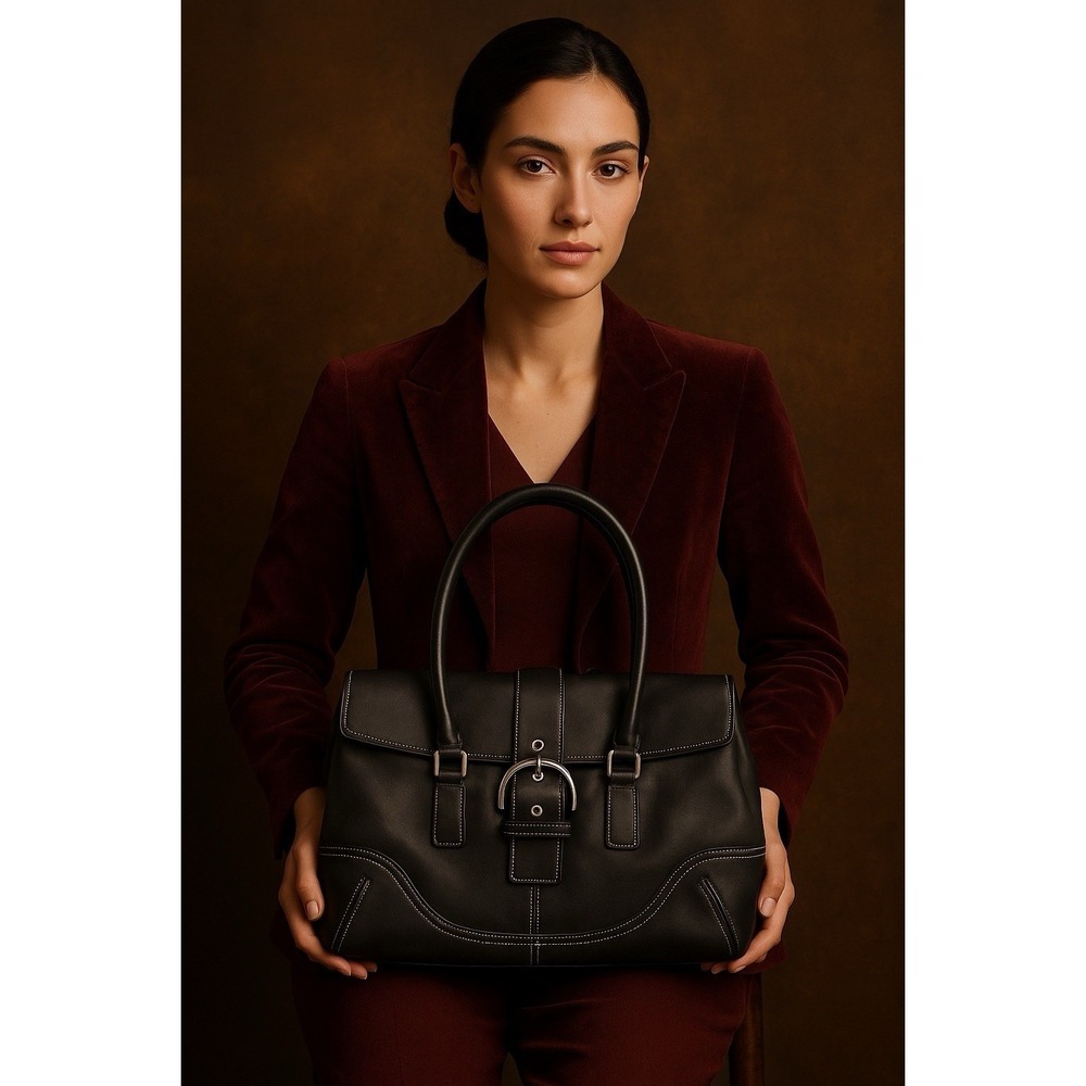 Coach Hampton Soho Satchel Purse Black Supple Leather Luxury Chic Timeless
